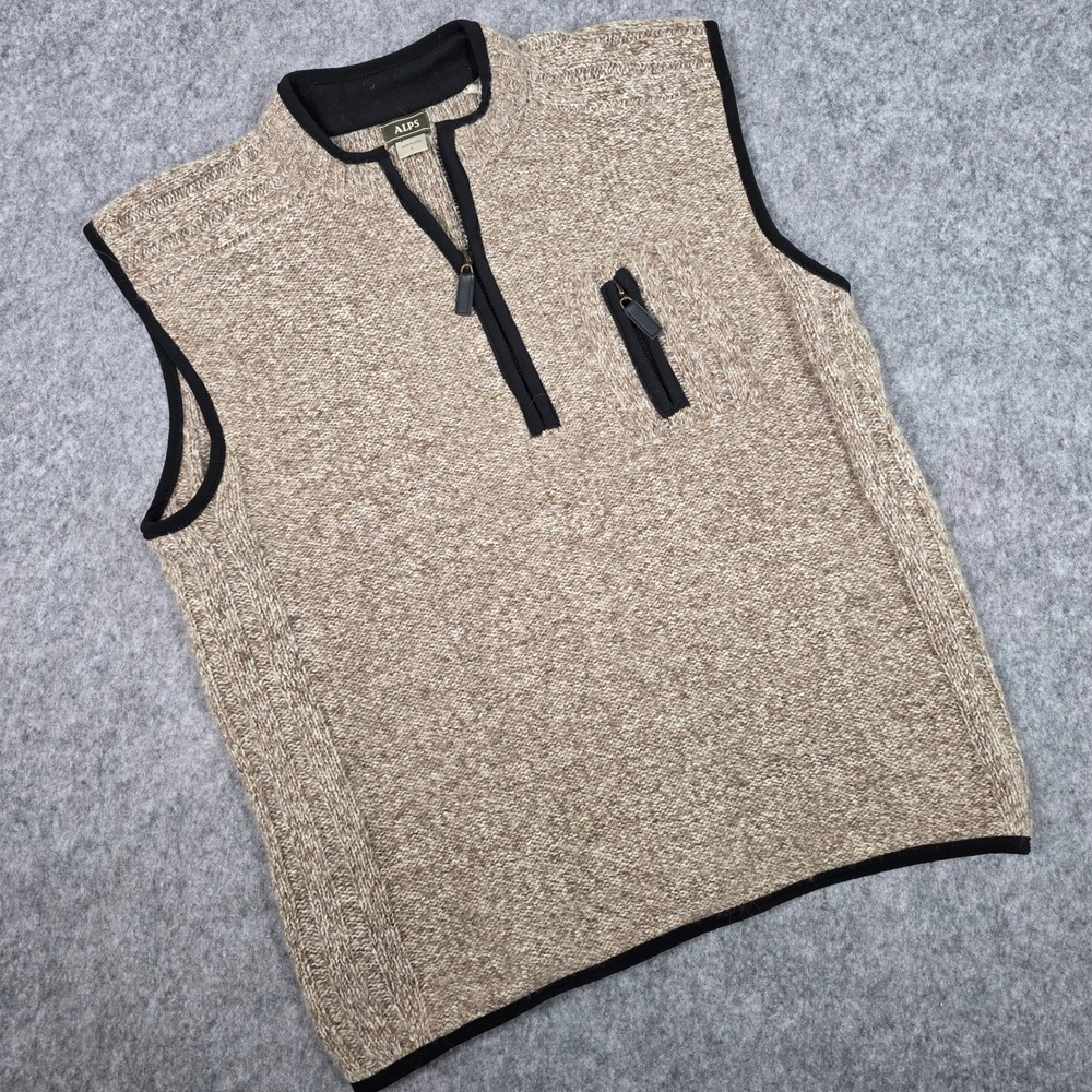 Alps Sweater Vest Wool Blend Quarter Zip Tan Gorpcore Layer sz Large Preppy Knit